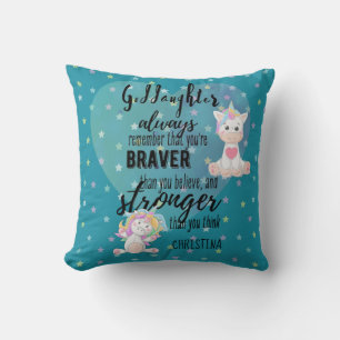 Named GODDAUGHTER Motivational Quote Unicorn Teal  Cushion