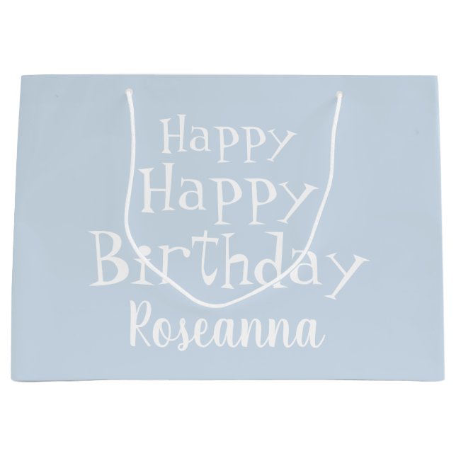 Named Happy Birthday Pastel Blue Large Gift Bag (Front)