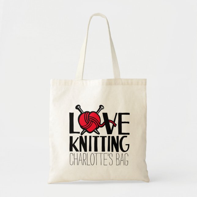 Named love knitting red bag (Front)