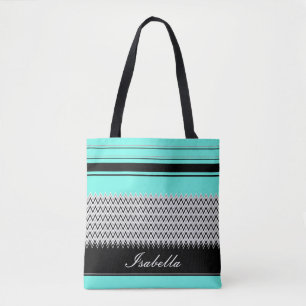 Named Mint Stripes and Chevron Tote Bag
