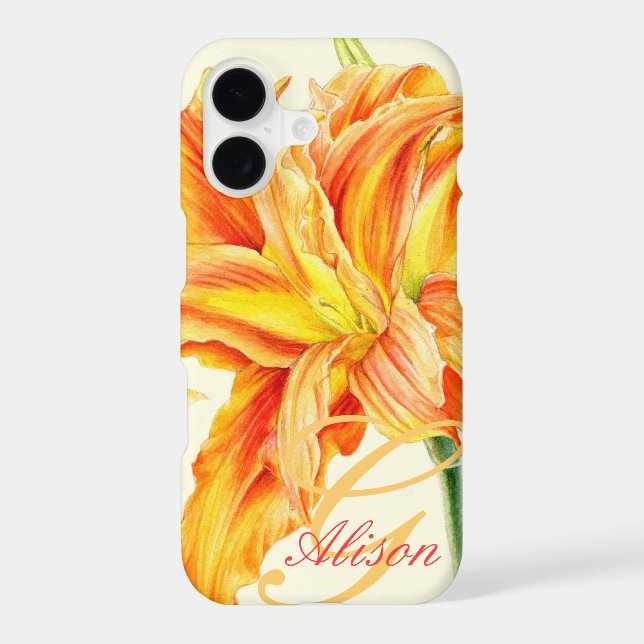 Named orange daylily floral iphone case (Back)