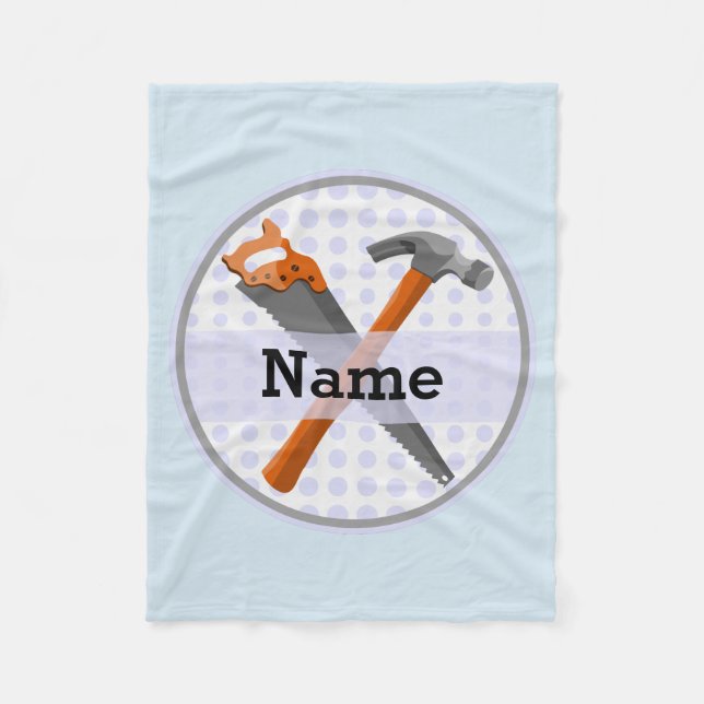 Named Personalised Tools design for boys. Fleece Blanket (Front)