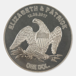 Named Silver 1865 Dollar Wedding Or Anniversary Classic Round Sticker
