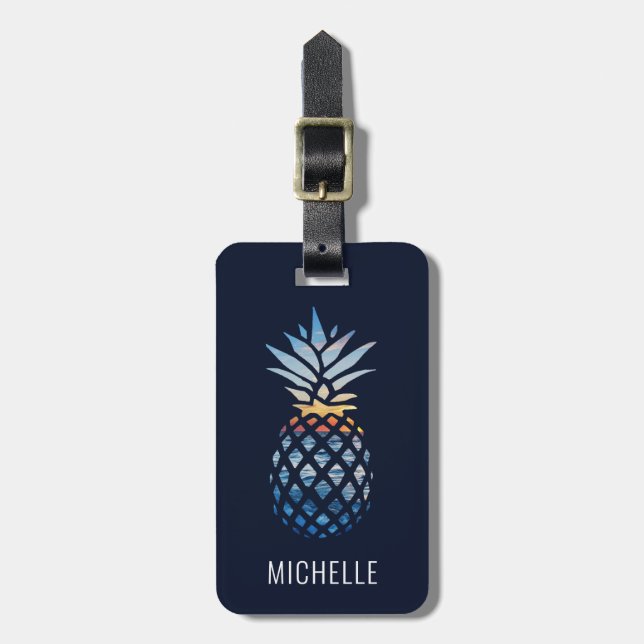 Named Tropical Pineapple with Editable Background Luggage Tag (Front Vertical)