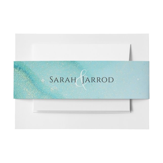 Named Turquoise Wedding  Invitation Belly Band (Front Example)