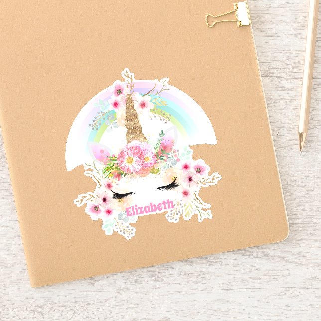Named UNICORN Pink Gold Flowers Girls Teens Gifts (Notebook)