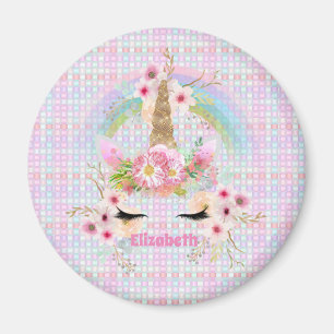 Named UNICORN Pink Gold Flowers Girls Teens Gifts Magnet