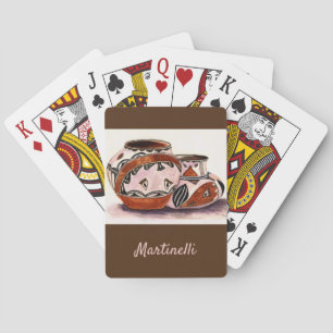 Named Watercolor-Look Native American Pottery Art Playing Cards