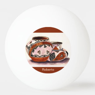 Named Watercolor Native American Pottery Art Ping Pong Ball