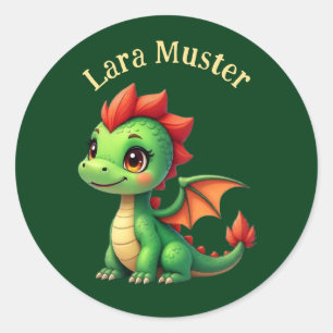 Namensaufkleber - Babydrache grün  Classic Round Sticker
