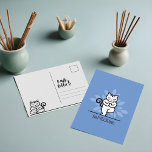 NaMEOWste Cat In a Yoga Meditating Tree Pose Blue Postcard<br><div class="desc">Cute and fun cat yoga theme postcard to send to friends or family. Our design features our hand-drawn yoga cat in a yoga tree pose, closing its eyes and meditating. The colours of the background and cat logo/ illustration can be changed by clicking on further customise. The reverse side features...</div>