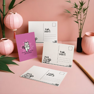 NaMEOWste Cat In a Yoga Meditating Tree Pose Pink Postcard