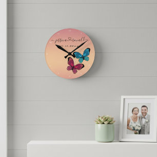 Names and Date Wedding Gift Personalised Rose Gold Round Clock