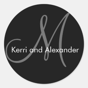 Names and Monogram Wedding Sticker Black Grey