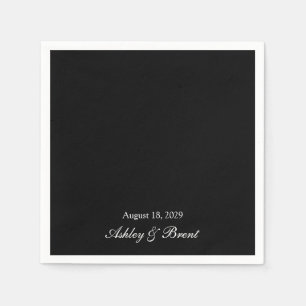 Names and Wedding Date Black and White Napkin