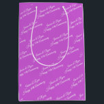 Names, Anniversary Year, White Script, Fuchsia Medium Gift Bag<br><div class="desc">Personalise Names,  Anniversary Year and Message in White Script text on fuchsia background.</div>