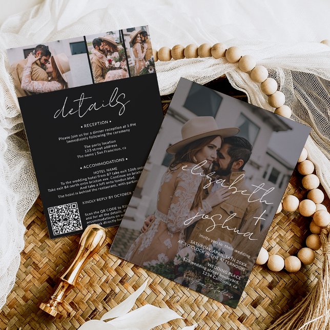 Names calligraphy black 4 photo all in one wedding invitation (Names calligraphy black 4 photo all in one wedding invitation)