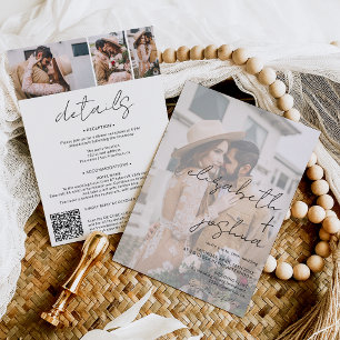 Names calligraphy white 4 photo all in one wedding invitation