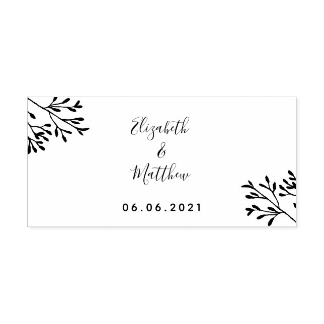 Names date botanical branch wedding self-inking stamp (Design)