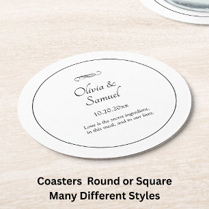 Names Date Message Black White Infinity Scroll,  Round Paper Coaster