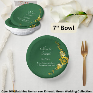 Names Date Message Emerald Green & Gold 7" Paper Plate