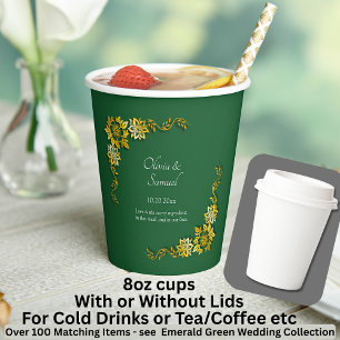 Names Date Message Emerald Green & Gold 8oz Paper Cups