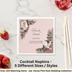 Names Date Message Pink Roses & Doves Cocktail Napkin