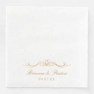 Names Date Modern Elegant Gold Script Wedding Napkin