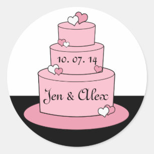 Names Date Pink Wedding Cake Wedding Sticker