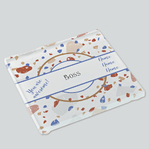 Names    Earth Tones & Blues Terrazzo Pattern Boss Glass Coaster