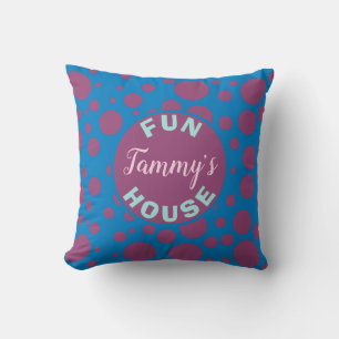 Name's Fun House Blue Purple Dots Bubbly Circles Cushion