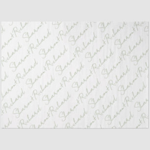 Names in sage green script calligraphy wedding tissue paper