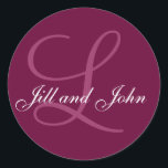Names Initial Monogram L Wedding Favour Stickers<br><div class="desc">Names Initial Monogram L Wedding Favour Stickers and Invitation Envelope Seals Wine Colour.  Customisable with your names and initial and background colour. Design by Elke Clarke ©2008</div>