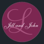 Names Initial Monogram L Wedding Favour Stickers<br><div class="desc">Names Initial Monogram L Wedding Favour Stickers and Invitation Envelope Seals Wine Colour.  Customisable with your names and initial and background colour. Design by Elke Clarke ©2008</div>