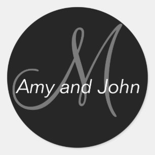 Names & Initial Monogram Wedding Sticker Black