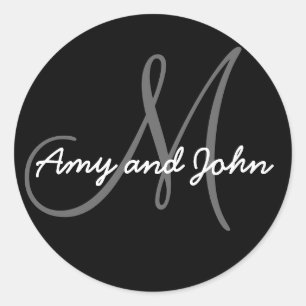 Names & Initial Monogram Wedding Sticker Black