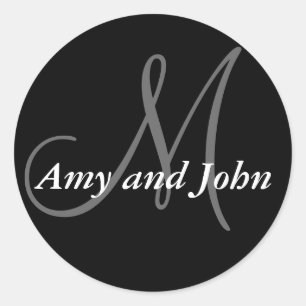 Names & Initial Monogram Wedding Sticker Black