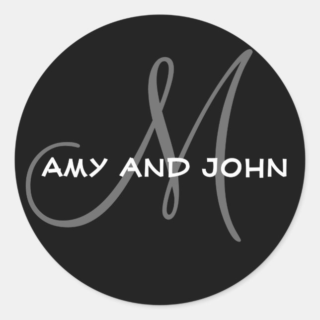 Names & Initial Monogram Wedding Sticker Black (Front)