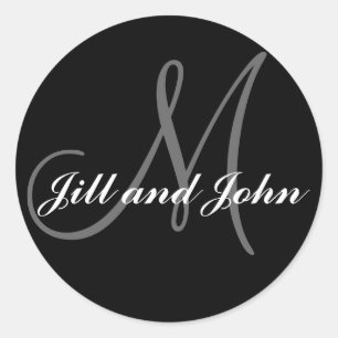 Names & Initial Monogram Wedding Sticker Black