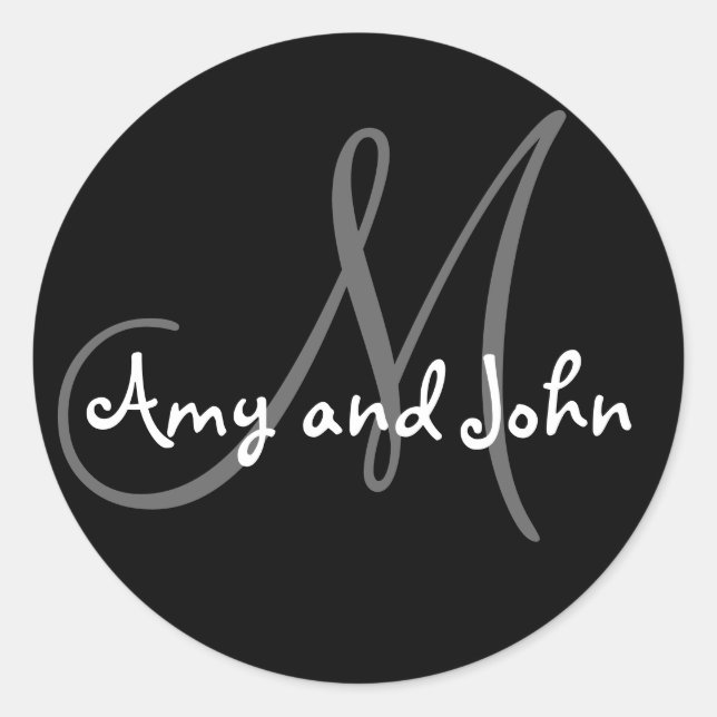 Names & Initial Monogram Wedding Sticker Black (Front)