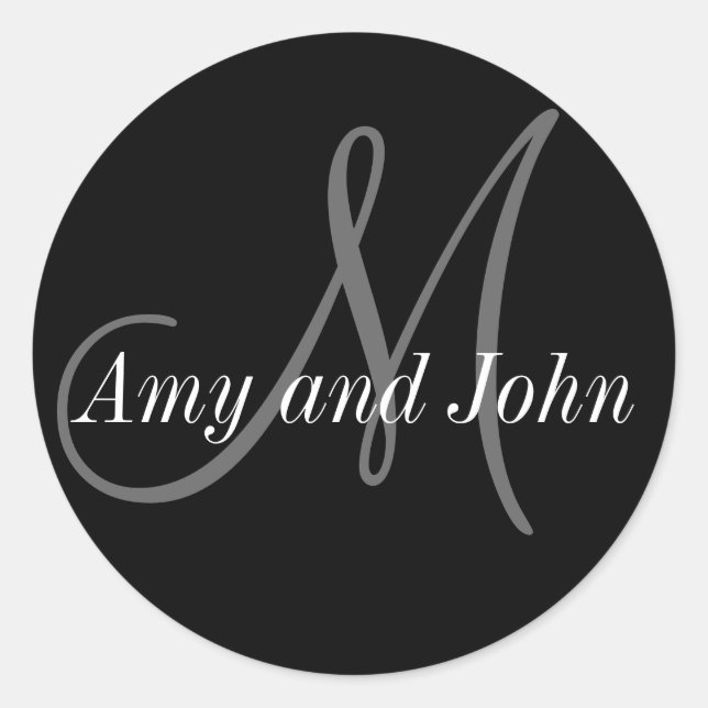 Names & Initial Monogram Wedding Sticker Black (Front)