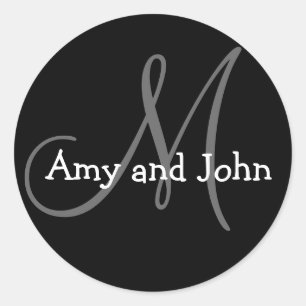 Names & Initial Monogram Wedding Sticker Black