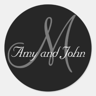 Names & Initial Monogram Wedding Sticker Black