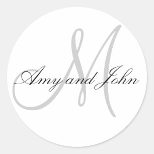 Names & Initial Monogram Wedding Sticker White