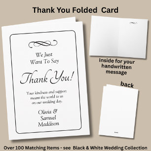Names & Message on Black White, Thank You Card