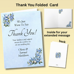 Names & Message on Blue Peony Blue Wedding Suite Thank You Card