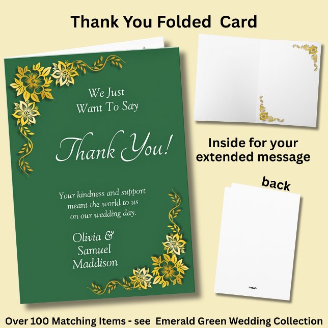 Names & Message on Emerald Green & Gold Thank You Card (Creator Uploaded)