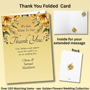 Names & Message on Golden Flowers Wedding Suite Thank You Card