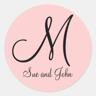Names Monogram Initial Pink Wedding Favour Sticker