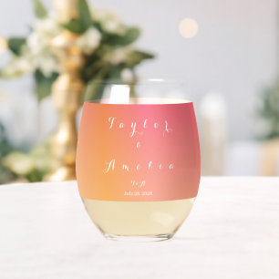Names Monogram Minimal Gradient Wedding Stemless Wine Glass